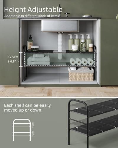 NETEL 2-Tier Expandable Under Sink Organizer, Cupboard Storage with 8 Panels, Kitchen & Bathroom