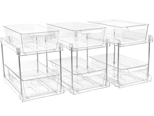 4-Pack Clear 2-Tier Sink Organizers for Bathroom, Kitchen, and Pantry