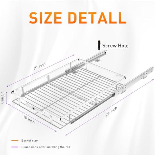 16" W x 22" D Chrome Slide Out Cabinet Organizer, Heavy Duty Pantry Shelves