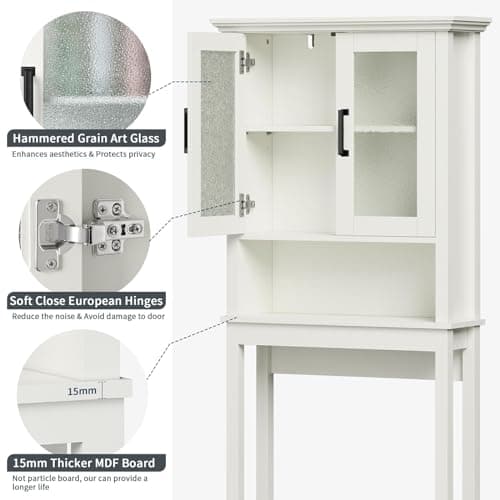 Thick Frame Over Toilet Storage Cabinet with Doors, Cream White