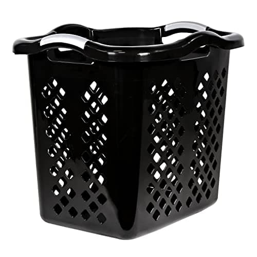 EGEN Home Logic 2 Bushel Plastic Laundry Basket with Silver Handles, Black