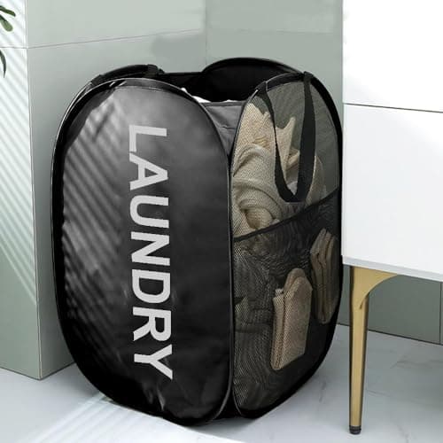 Larpur Pop Up Laundry Baskets, 2 Pack Mesh Hampers (Black + Gray)