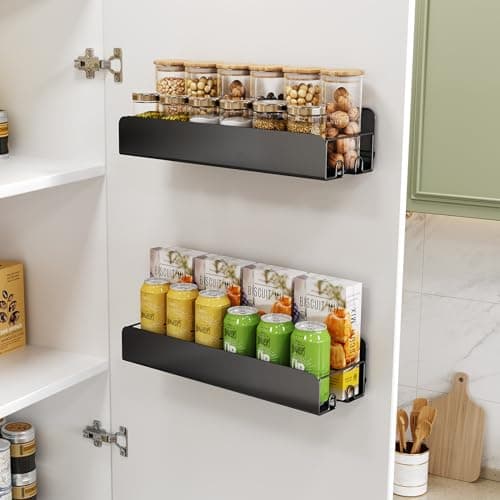 Kitstorack 2-Pack Wall-Mount Spice Rack with Adhesive - 15.7 Organizer for Smooth Walls, Black
