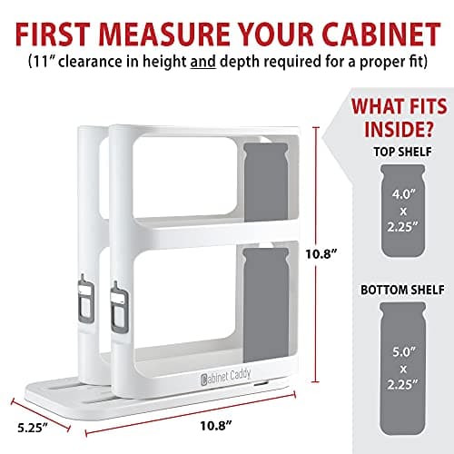 Non-Skid Magnetic Cabinet Caddy with 2 Double-Decker Shelves - Slide & Rotate Organizer - Kitchen Storage Solutions