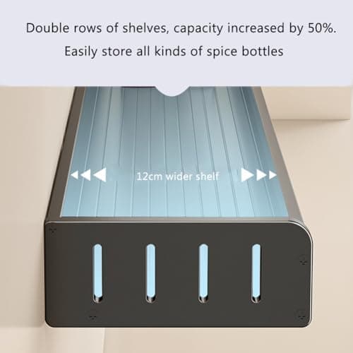 Black Wall Mount Spice Rack, Kitchen Spice Organizer 50cm Multi-Purpose