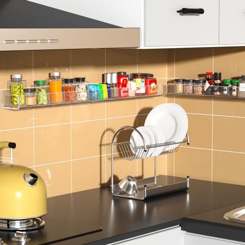 NIUBEE Clear Acrylic Spice Organizer Wall Mount랙, 4 Pack Kitchen Hanging Shelf