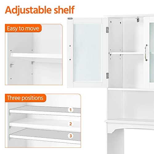 Yaheetech Tall Freestanding Toilet Storage Cabinet with Double Tempered Glass Doors