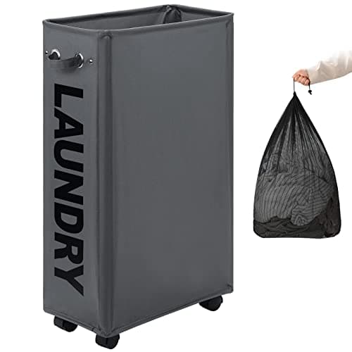 DOKEHOM 25-Inch Slim Collapsible Laundry Basket on Wheels (Black)