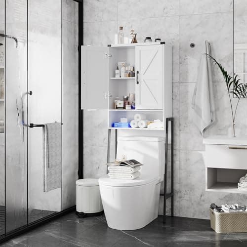 Over-the-Toilet Storage Cabinet with Anti-Tip Shelves, Grey