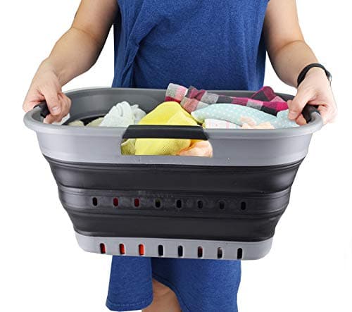 Sammart 19L Collapsible Laundry Basket - Grey/Black, 5 Gallon Storage Organizer