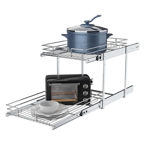 2-Tier Heavy-Duty Metal Pull-Out Cabinet Organizer, Chrome, 14" W x 21" D