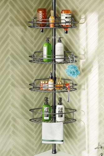 Hamitor Corner Shower Caddy: 4-Tier Rust-ResistantAdjustable Shelves - Silver Grey
