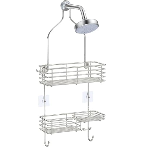 SMARTAKE Rustproof Shower Head Caddy, SUS201 Stainless Steel Over the Shower Organizer, Silver