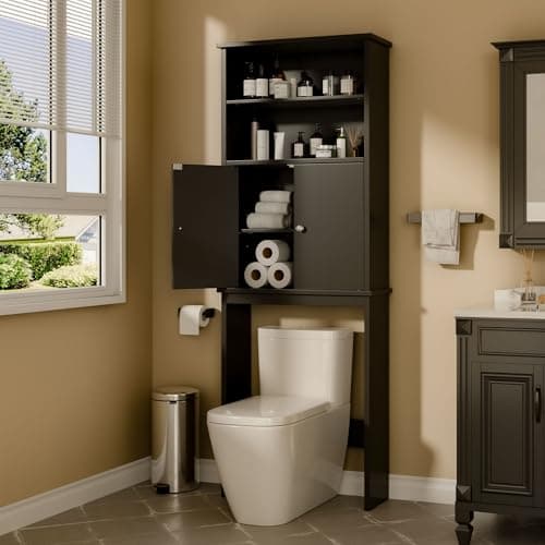 Walsunny Toilet Storage Cabinet, White - Open Shelves, Double Doors, Space-Saving Organizer