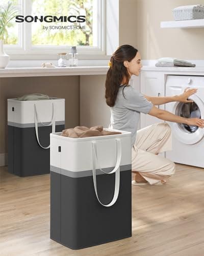 SONGMICS Foldable 75 L Laundry Hamper with Handles, Ink Black ULCB208B01
