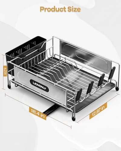 304 Stainless Steel Kitchen Dish Drying Rack with Smart Drainage and Holder Set