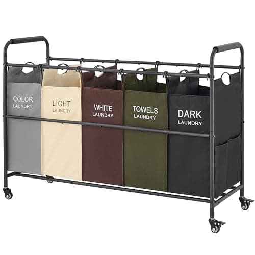 5-Bag Laundry Sorter Cart with Rolling Wheels for Dirty Clothes Storage