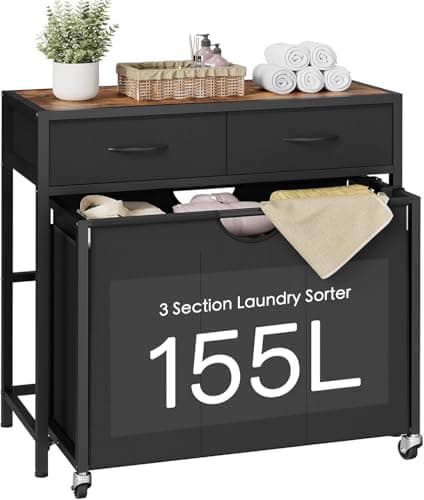 Laundry Sorter with Wheels and Drawers for Easy Organization in Laundry Room, Bathroom, Bedroom