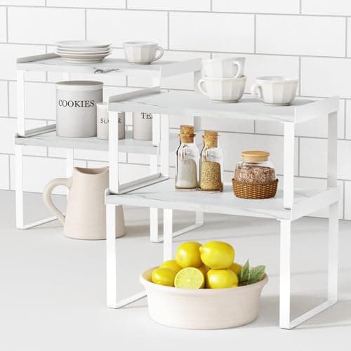 Bamboo & Black Expandable Kitchen Cabinet Organizer Set of 4 Shelves