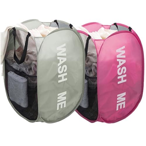 Larpur Pop Up Laundry Baskets, 2 Pack Mesh Hampers (Black + Gray)