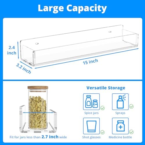 NIUBEE Clear Acrylic Spice Organizer Wall Mount랙, 4 Pack Kitchen Hanging Shelf