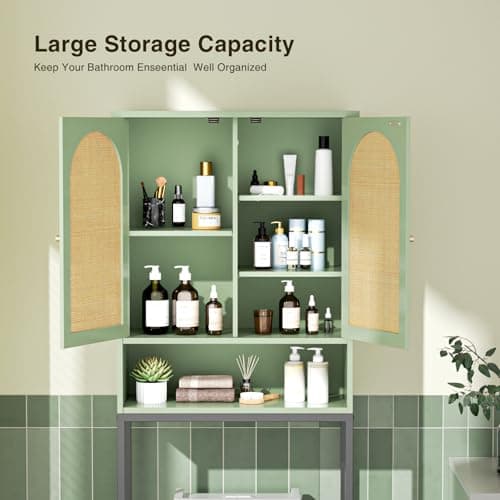 Rattan Over-Toilet Storage Cabinet with Metal Stand and Shelves