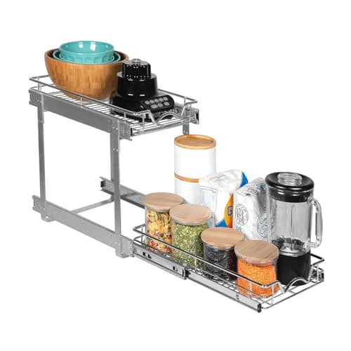 HOLDN' STORAGE Heavy Duty 2 Tier Pull Out Cabinet Organizer - Anti Rust Chrome Finish