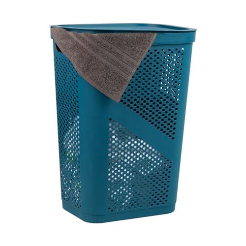 60L Slim Laundry Hamper with Lid, Ventilated Gray Plastic
