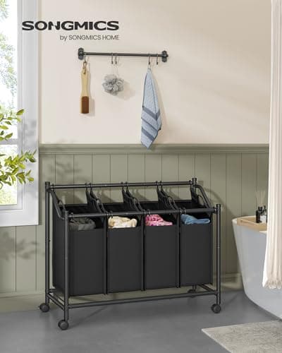SONGMICS Rolling Laundry Basket with 4 Removable Bags, Ink Black URLS103B01
