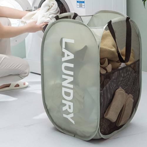 Larpur Pop Up Laundry Baskets, 2 Pack Mesh Hampers (Black + Gray)