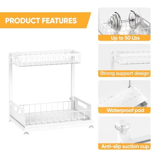 Under Sink Storage Racks 2-Tier Height Adjustable White | Kitchen & Bathroom Organizers