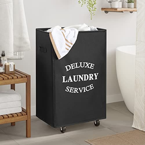 WOWLIVE Large Rolling Laundry Hamper, 90L Collapsible Black
