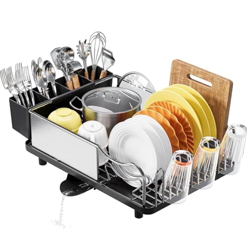 Stainless Steel Dish Drying Rack for Kitchen Counter with Cutlery Holder