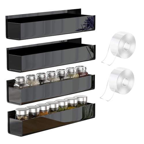 VAEHOLD Clear Wall Spice Rack with Nano Tape for Kitchen Cabinet Door - 4 Pack