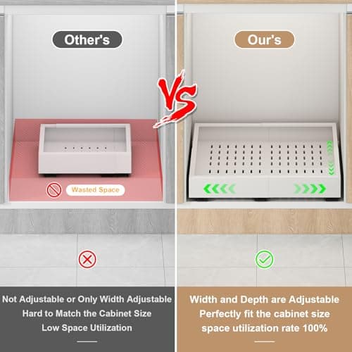 Expandable 2PC Cabinet Organizer, White, Adhesive Sliding Drawers, 14"-21" W, 17"-24" D