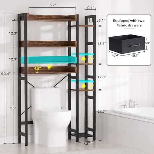 Rustic Brown 7 Tier Toilet Organizer with 2 Drawers & 4 Hooks