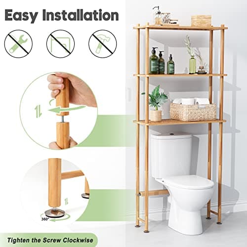 AmazerBath 3-Tier Bamboo Over the Toilet Organizer Rack, Space Saver for Bathroom & Laundry