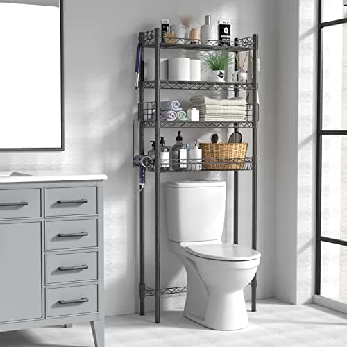Gray 4-Tier Toilet Shelf Bathroom Organizer Over Toilet Storage