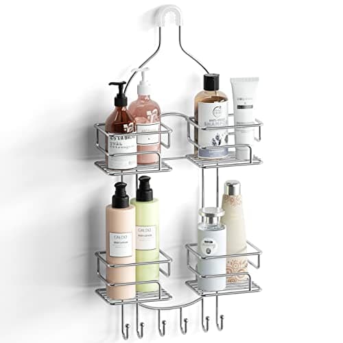 SRIWATANA Black Hanging Shower Caddy with Hooks for Razors