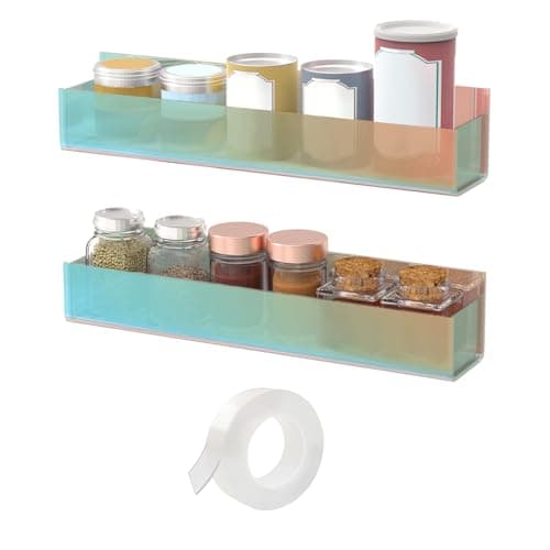 VAEHOLD Clear Wall Spice Rack with Nano Tape for Kitchen Cabinet Door - 4 Pack