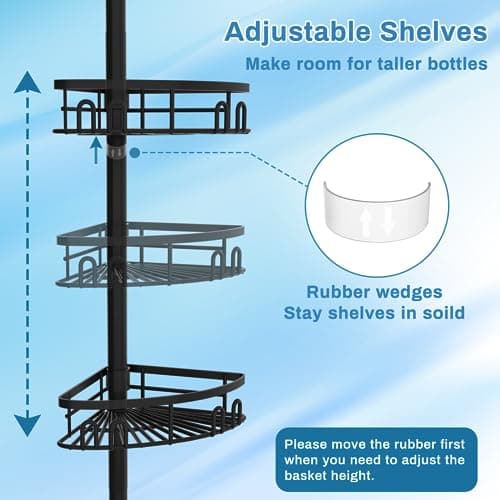 Rustproof Corner Shower Caddy with 4 Large Baskets & Adjustable Shelves (23.6-114.5")