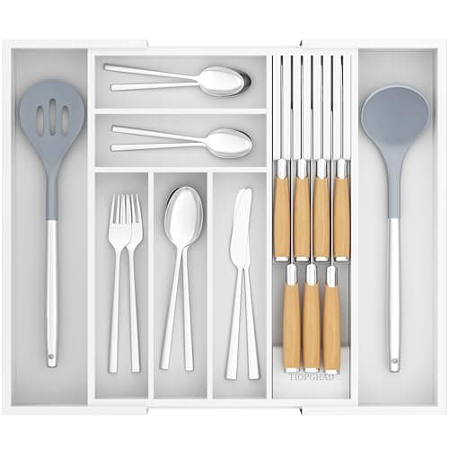Expandable Bamboo Silverware Drawer Organizer for Kitchen