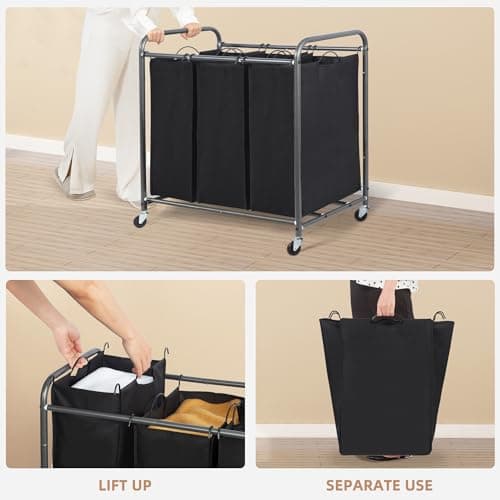 Heavy Duty Rolling Laundry Sorter Cart with Lockable Wheels, Black