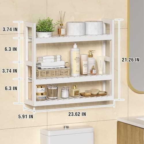 Domax 3-Tier Bamboo Wall Mount Toilet Organizer, White