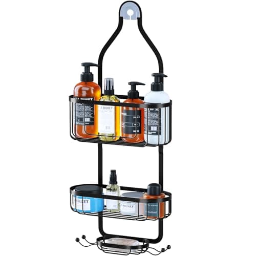 Kadolina Overhead Shower Caddy with Hooks, Black [Patented]