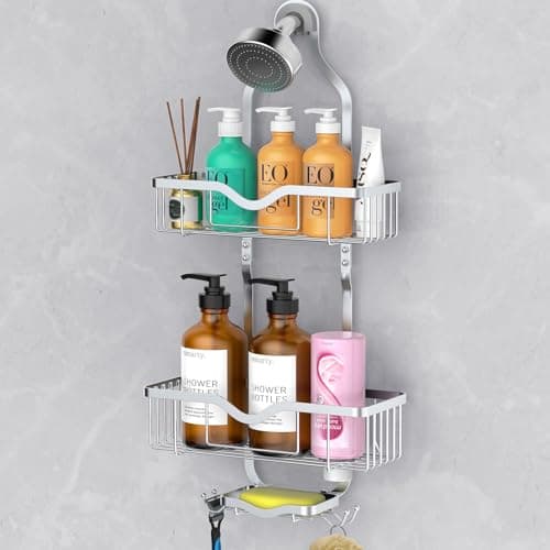 Kadolina Overhead Shower Caddy with Hooks, Black [Patented]