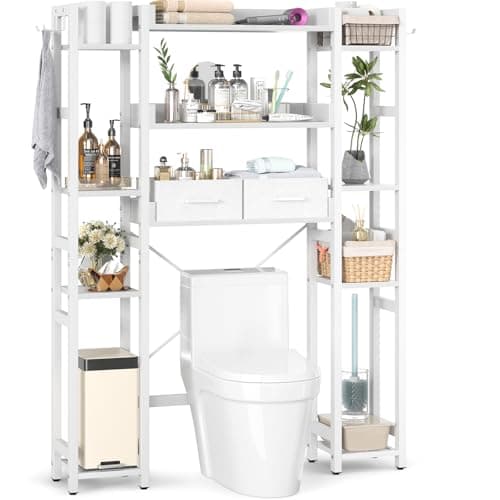 Rustic Brown 7 Tier Toilet Organizer with 2 Drawers & 4 Hooks
