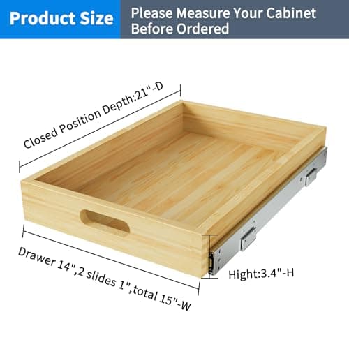 Soft Close Slide Out Cabinet Organizer, 15" x 21" Wood Shelves for Kitchen Cabinets