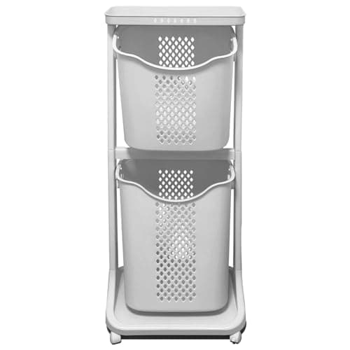 2-Tier Plastic Laundry Basket with Wheels, 40L+32L Capacity, Multi-Functional Kitchen & Bathroom Organizer