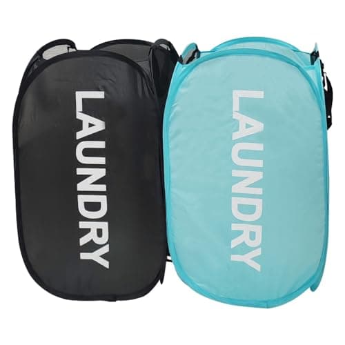 Larpur Pop Up Laundry Baskets, 2 Pack Mesh Hampers (Black + Gray)